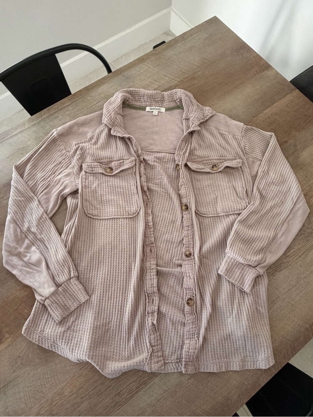 Briggs Mauve Waffle Knit Button-Up Shacket – Size Large